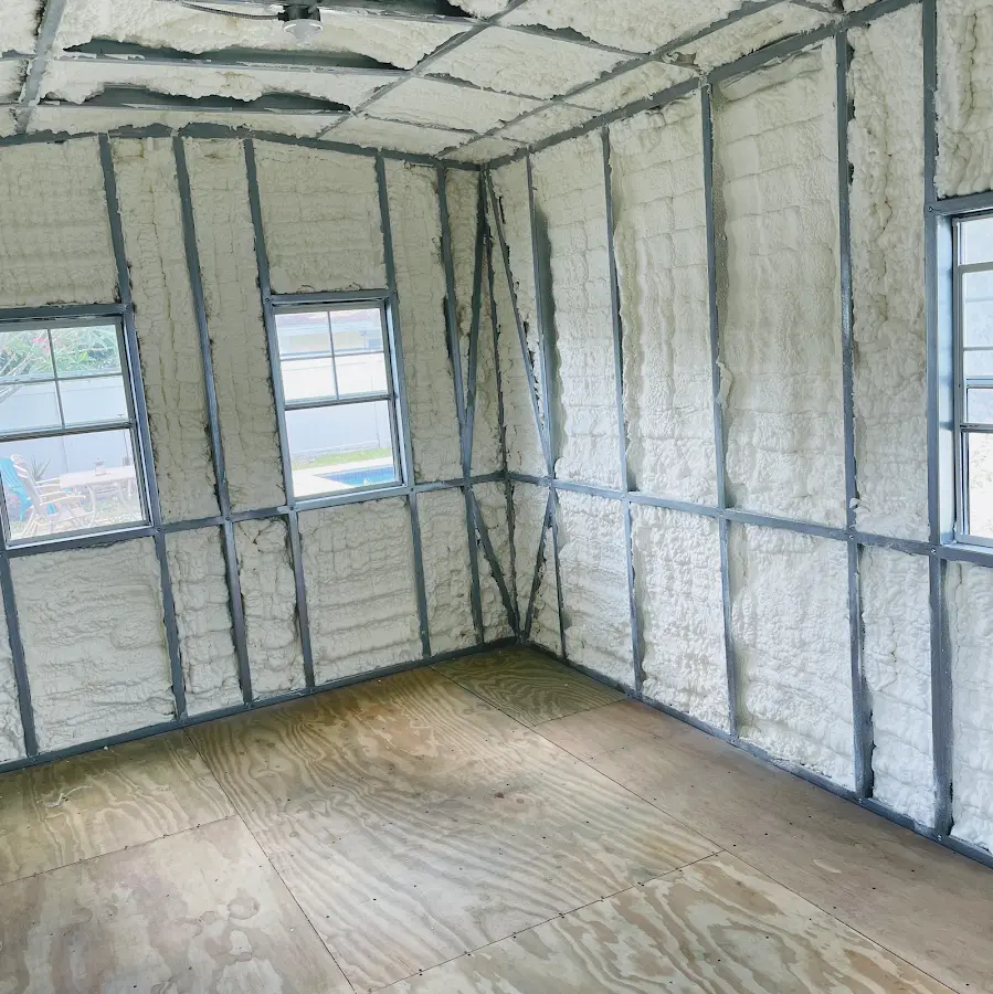 Closed-cell spray foam insulation applied to wall cavities in a residential project in White Knoll